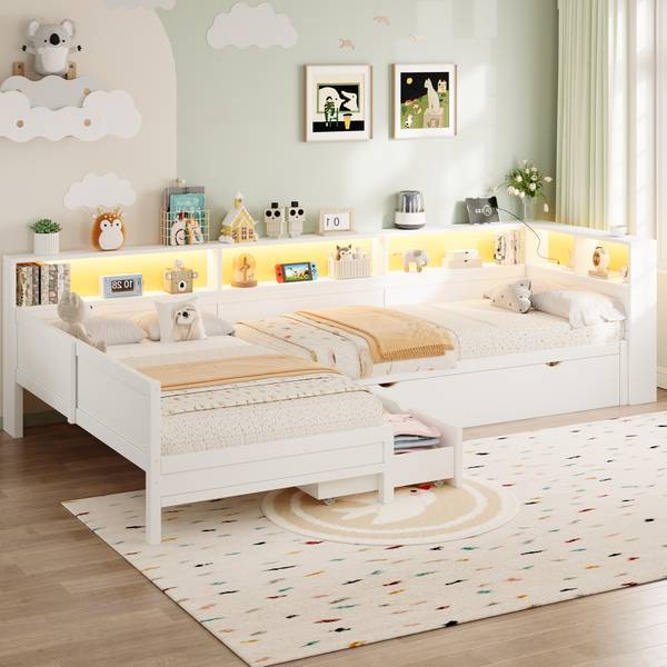 Holz-Plattformbett Selene Ⅰ Weiß - Holzwerkstoff - 225 x 82 x 315 cm