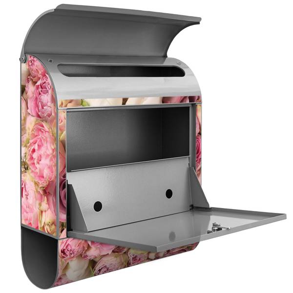 Briefkasten Stahl Strauss Rosen Grau - Stahl - 38 x 46 x 13 cm