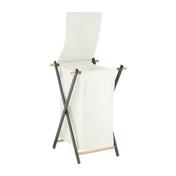 Klappbarer Wäschekorb mit Deckel Braun - Grau - Weiß - Polyester - Stahl - 45 x 71 x 42 cm