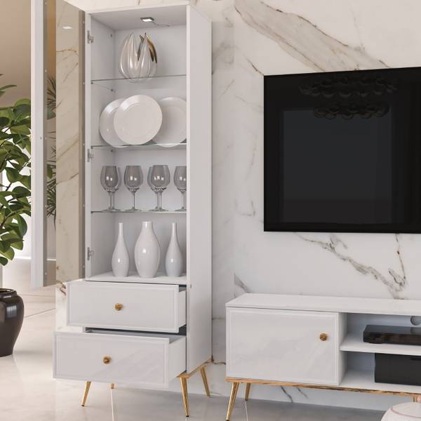 Armoire vitrine ISORIA Blanc - ABS - 55 x 190 x 40 cm