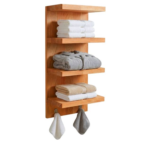 Wandregal Bad mit 4 Ablagen & 2 Haken Braun - Stahl - 28 x 60 x 16 cm