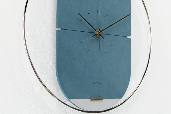 Horloge murale design Bois Cercle 1 Bleu - Bois manufacturé - Métal - 46 x 51 x 2 cm