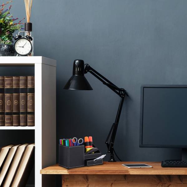 Schreibtisch Organizer in Lederoptik Schwarz - Weiß - Papier - Kunststoff - Textil - 23 x 12 x 11 cm