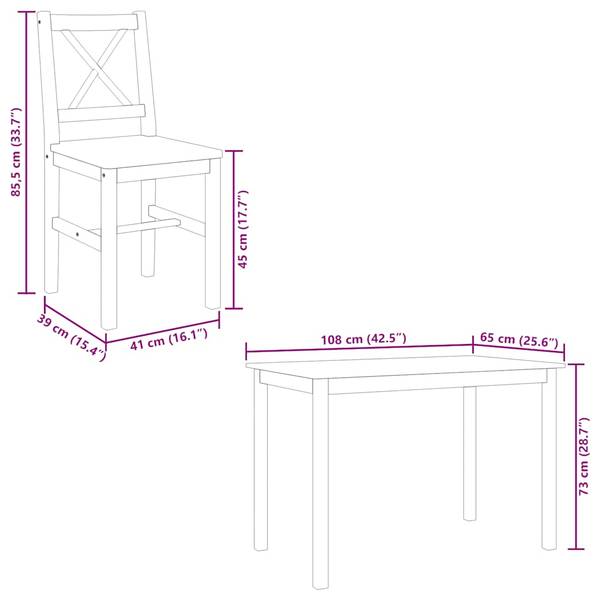 Esszimmermöbel 290750 (5-teilig) Braun - Kiefer - 65 x 73 x 108 cm