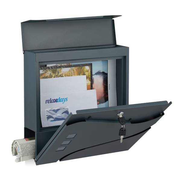 Brievenbus met krantenrol antraciet grijs - staal - 37 x 37 x 11 cm