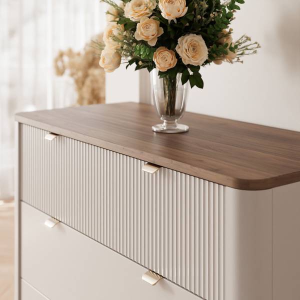 Kommode NAVANI 3S Creme - Cremeweiß - Walnuss