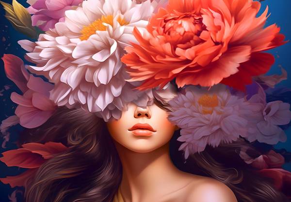 Vinyl Fototapete Frau Blumen Pfingstrose 254 x 184 cm - Strukturvlies
