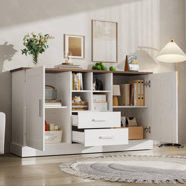 Sideboard-BB3042 Weiß - Holzwerkstoff - 140 x 80 x 40 cm