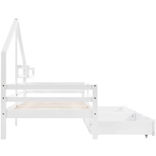 Stauraumbett HomeySHEFⅠ Weiß - Kiefer - 97 x 139 x 207 cm