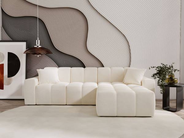 Ecksofa LOOPO Creme - Armlehne beidseitig montierbar - Ecke davorstehend rechts - Ottomane davorstehend rechts