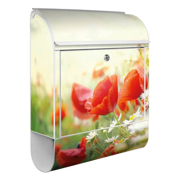 Briefkasten Stahl Kamille Und Mohn Weiß - Stahl - 38 x 46 x 13 cm