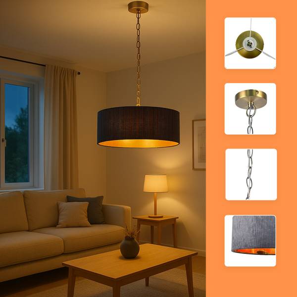 Hängelampe mit Stoffschirm Schwarz - Eisen - 40 x 100 x 40 cm