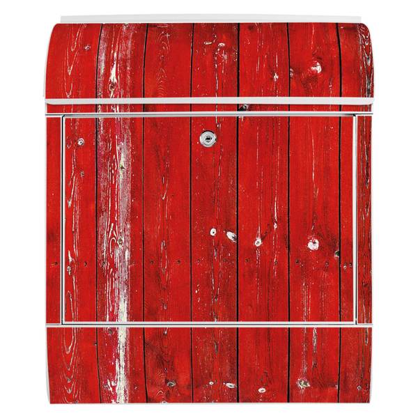 Briefkasten Stahl Rote Holzlatten Weiß - Stahl - 38 x 46 x 13 cm