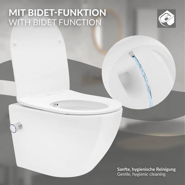 Wand-WC mit Bidet-Funktion FLORENZ Weiß - 49 x 36 cm