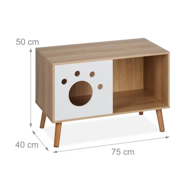 Meuble de toilette pour chat avec porte Marron - Blanc - Bois manufacturé - 75 x 50 x 40 cm