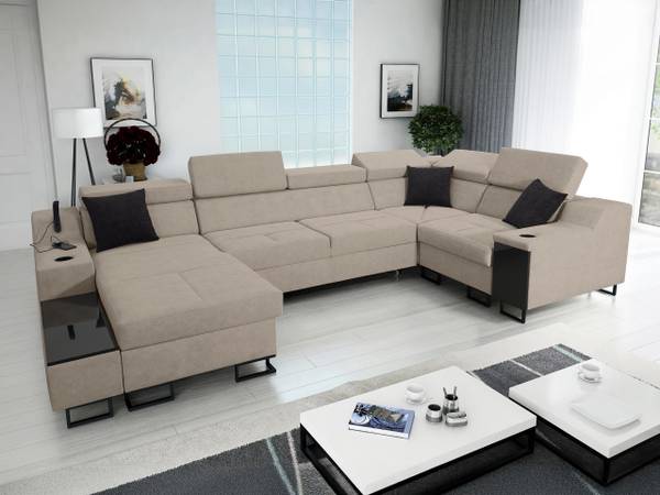 Ecksofa Alicante IV Mini Beige - Schwarz - Ecke davorstehend links