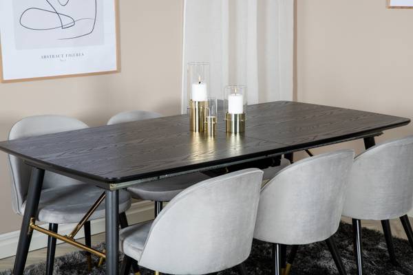 Essgruppe Gold + Velvet (7-teilig) Grau - Samt - 180 x 76 x 85 cm