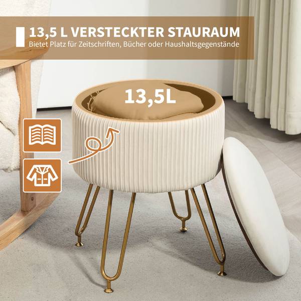 Sitzhocker 838-462V00CW Weiß - Textil - 40 x 48 x 40 cm
