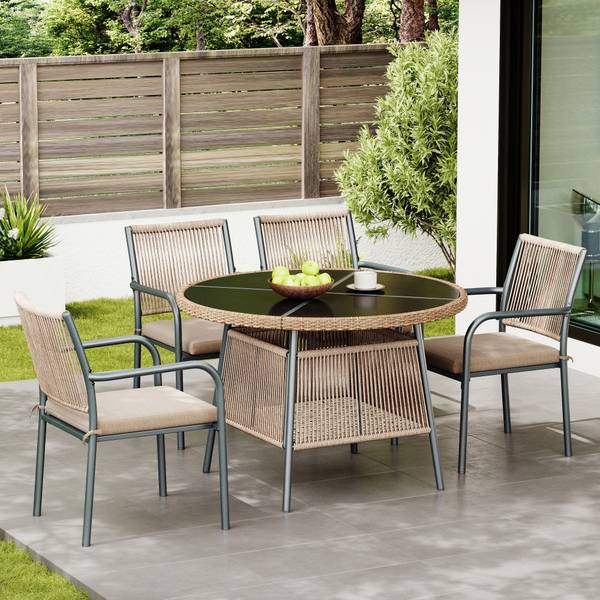 Gartenmöbel-Set Anemoi Ⅰ Beige - Schwarz - Metall - Textil