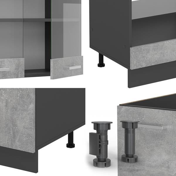 Cuisine en angle R-Line 53888 lot de 12 Gris - Chrome - 287 x 82 x 60 cm