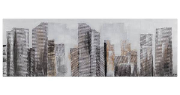 Tableau peint à la main Espace Skyline Gris - Coton - 120 x 40 x 4 cm