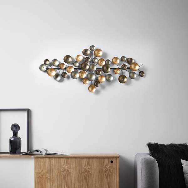 Metallbild PORTIA Schwarz - Gold - Silber - Metall - 96 x 42 x 7 cm