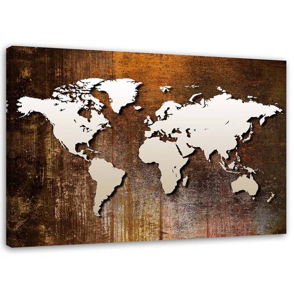 Wandbild weltkarte auf holz 60 x 40 cm