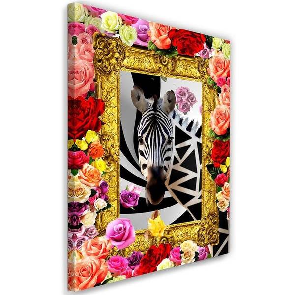 Wandbild zebra und rosen 70 x 100 cm