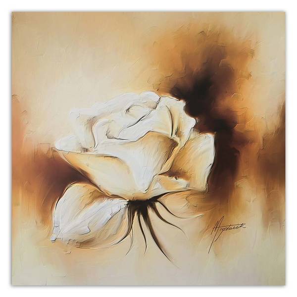 Tableau déco rose peinte à la main 40 x 40 cm