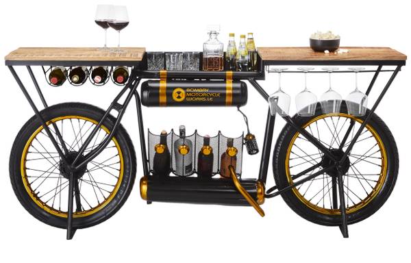 Bartisch CRUISER SLOW RIDE Schwarz - Gold - Metall - Holz teilmassiv - 44 x 83 x 187 cm