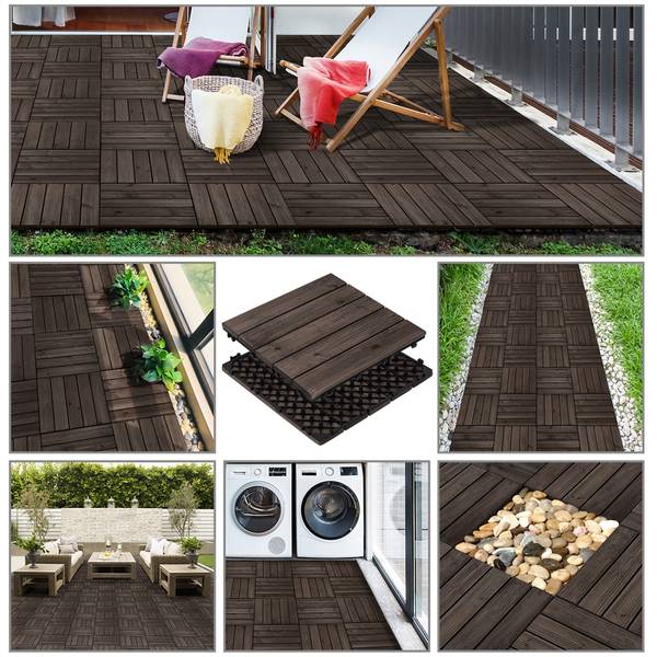 Klickfliesenset ARE46 27er Set Schwarz - Massivholz - 31 x 3 x 31 cm