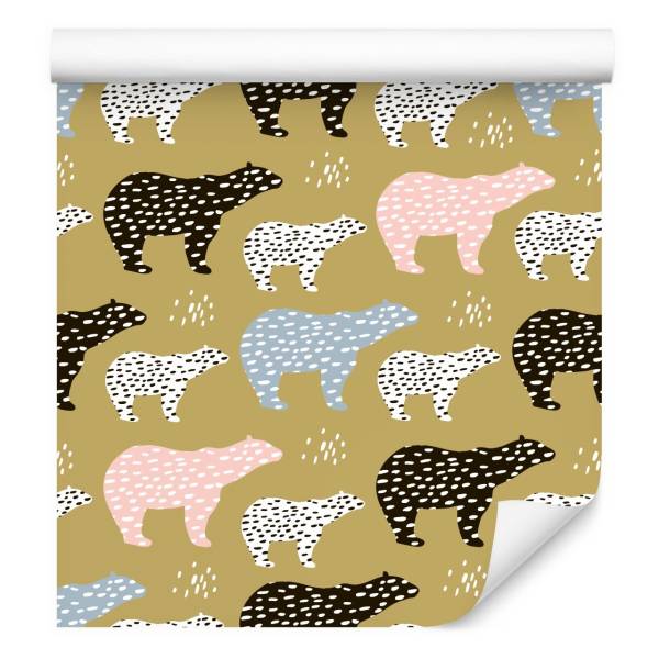 Tapete Wildtiere Bären Beige - Schwarz - Blau - Weiß - Fleece - 53 x 1000 x 1000 cm