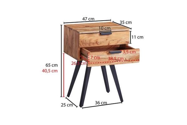 Nachttisch IRAM Moderne Nachtkonsole Braun - Massivholz - 47 x 65 x 35 cm
