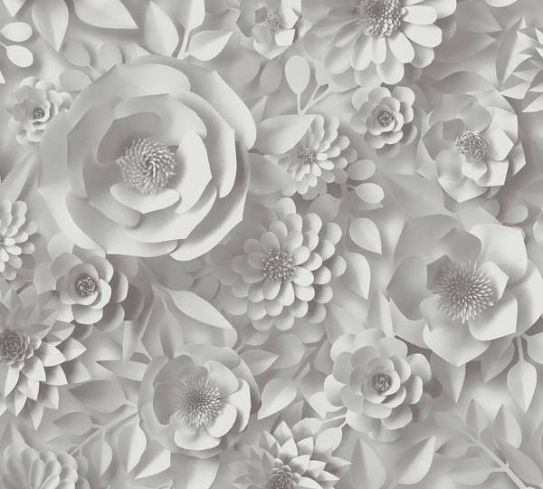 Selbstklebende Tapete Sculpted Bloom SK Grau - Weiß - Fleece - Vinyl - 52 x 250 x 1 cm