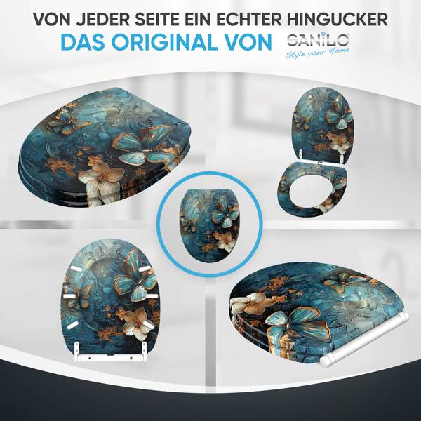 WC-Sitz Mariposa Blau - Holzwerkstoff - 38 x 6 x 48 cm