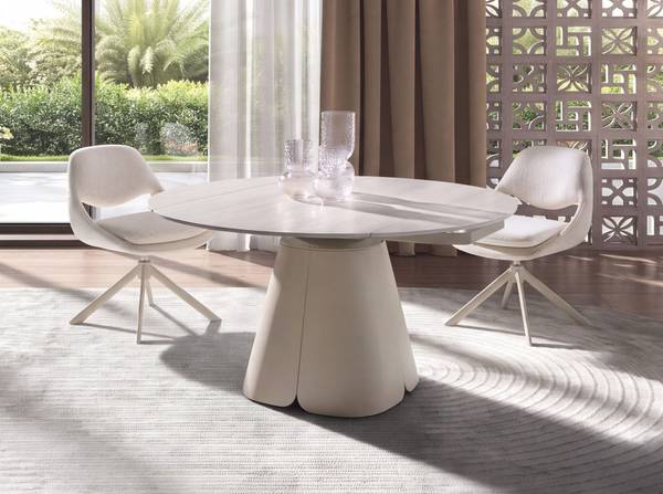 Ausziehbarer Rundtisch Sand Braun - Edelstahl - Marmor - 130 x 76 x 80 cm