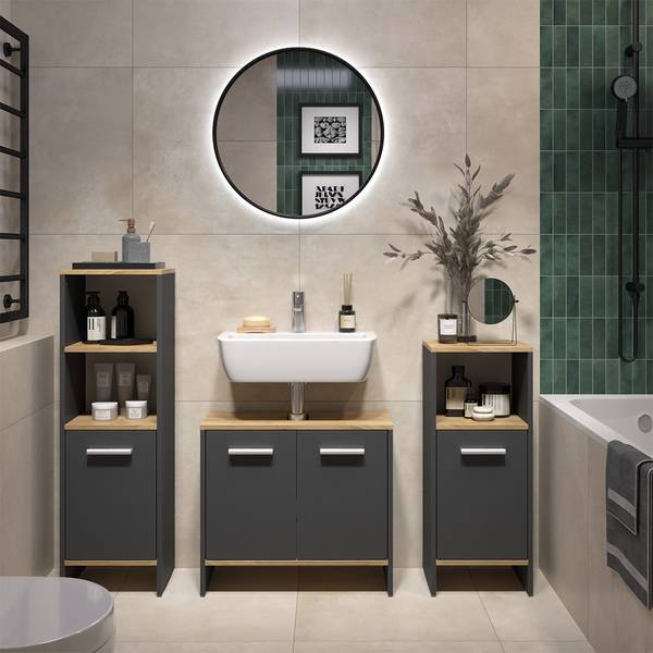 Badkamermeubelset Karli 55499 set van 3 antracietkleurig - eikenhouten look