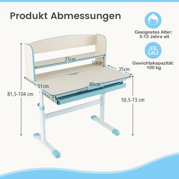 Schreibtisch TK32406 Blau - Holzwerkstoff - 51 x 104 x 81 cm