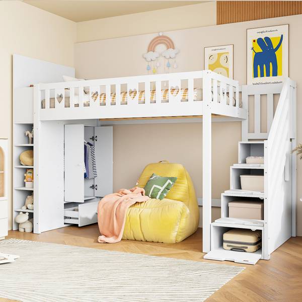 Hochbett BB5890 Weiß - Massivholz - 95 x 150 x 287 cm