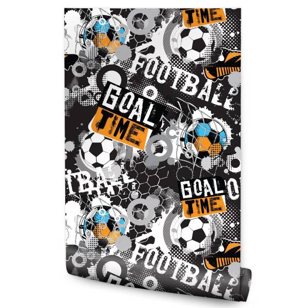 Papier Peint football graffiti sport Noir - Bleu - Gris - Orange - Blanc - Papier - 53 x 1000 x 1000 cm