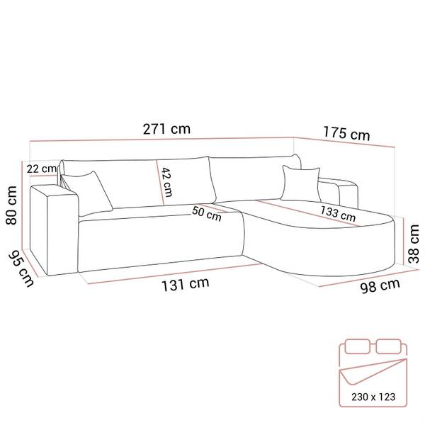Ecksofa SOPRANO Pink - Polyester - 271 x 80 x 175 cm