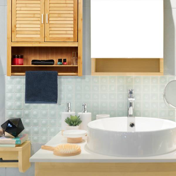 Armoire salle de bain LAMELL bambou Marron - Bambou - 62 x 66 x 20 cm