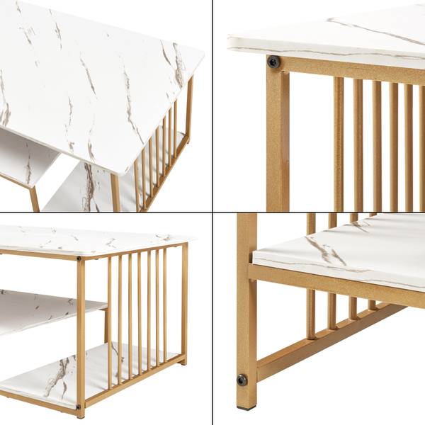 Couchtisch Klibro Gold - Marmor Weiß Dekor
