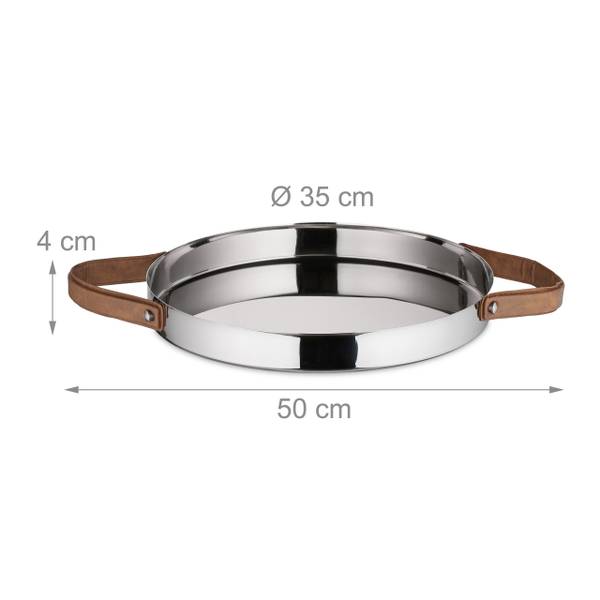 Rundes Serviertablett Braun - Silber - Metall - Kunststoff - 50 x 4 x 35 cm