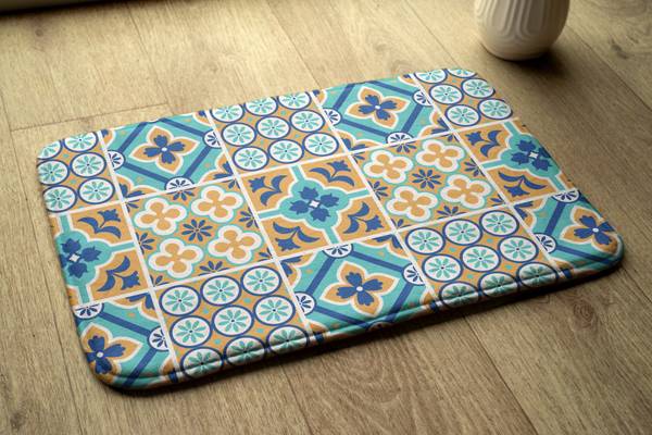 Badteppich Geometrische Muster Blau - Polyester - 75 x 45 x 75 cm