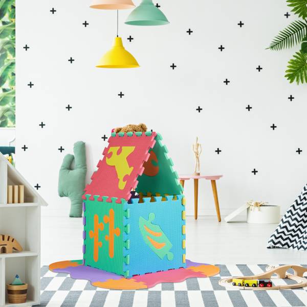 Puzzlematte Roboterteile Blau - Grün - Orange - Kunststoff - 32 x 1 x 32 cm