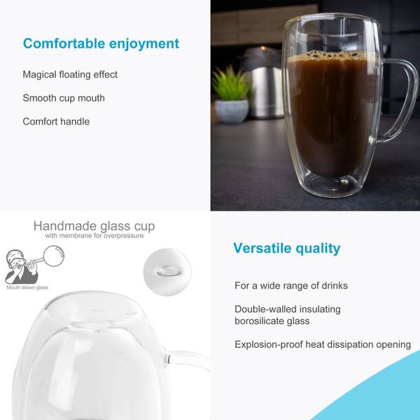 2x Thermo Glas Teeglas Kaffeeglas 400ml Glas - 18 x 11 x 26 cm