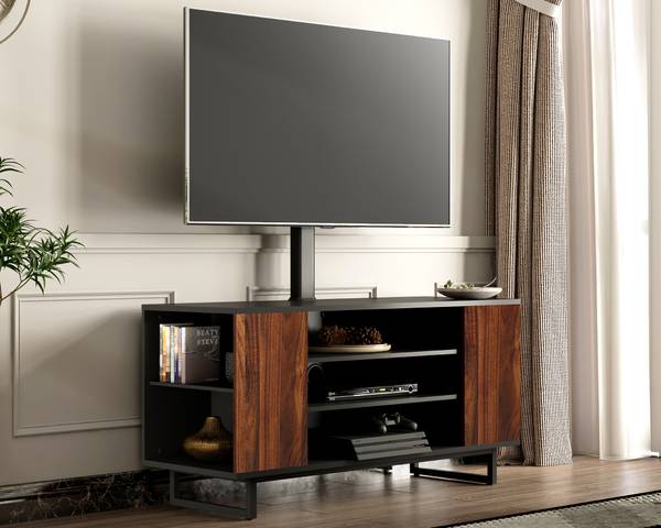FITUEYES Schrank mit TV Halterung Schwarz - Massivholz - 40 x 137 x 107 cm