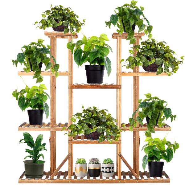 Holz Blumenständer - 9 regal Braun - Massivholz - 120 x 119 x 25 cm