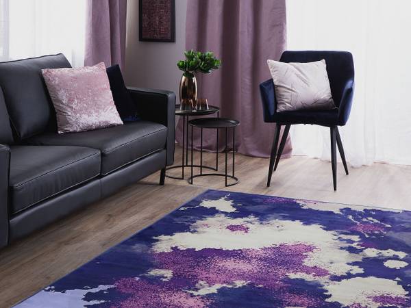 Teppich KADIRLI Beige - Blau - Violett - Textil - 160 x 160 x 160 cm